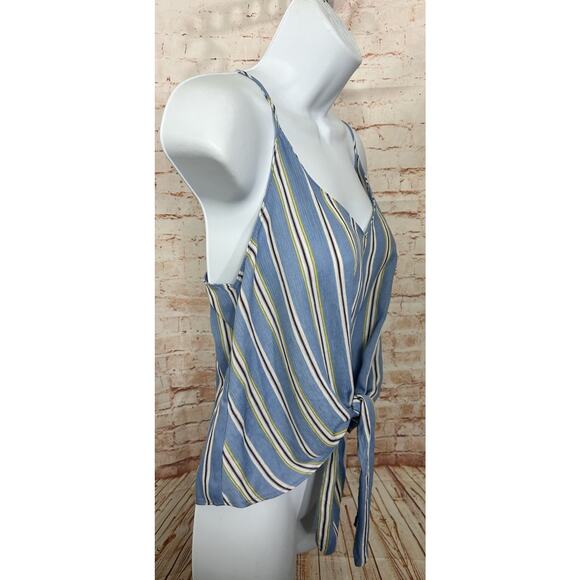 Lush V-Neck Crop Blouse Sz Small Sleeveless Front Tie Blue Striped Top - Picture 3 of 4